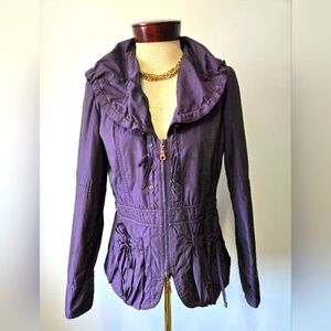 Crisca Purple Oversized Ruffle Neck Jacket. Size 8